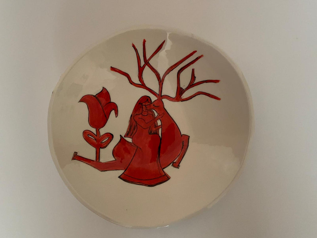 Piatto Tondo / Ciotola: Donna con Cervo